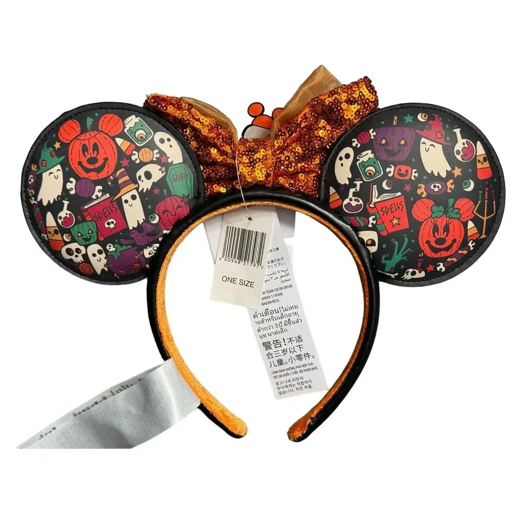 Disney Minnie Mouse Boo Halloween Ghost Pumpkin Bow Ears Headband RETIRED! NEW